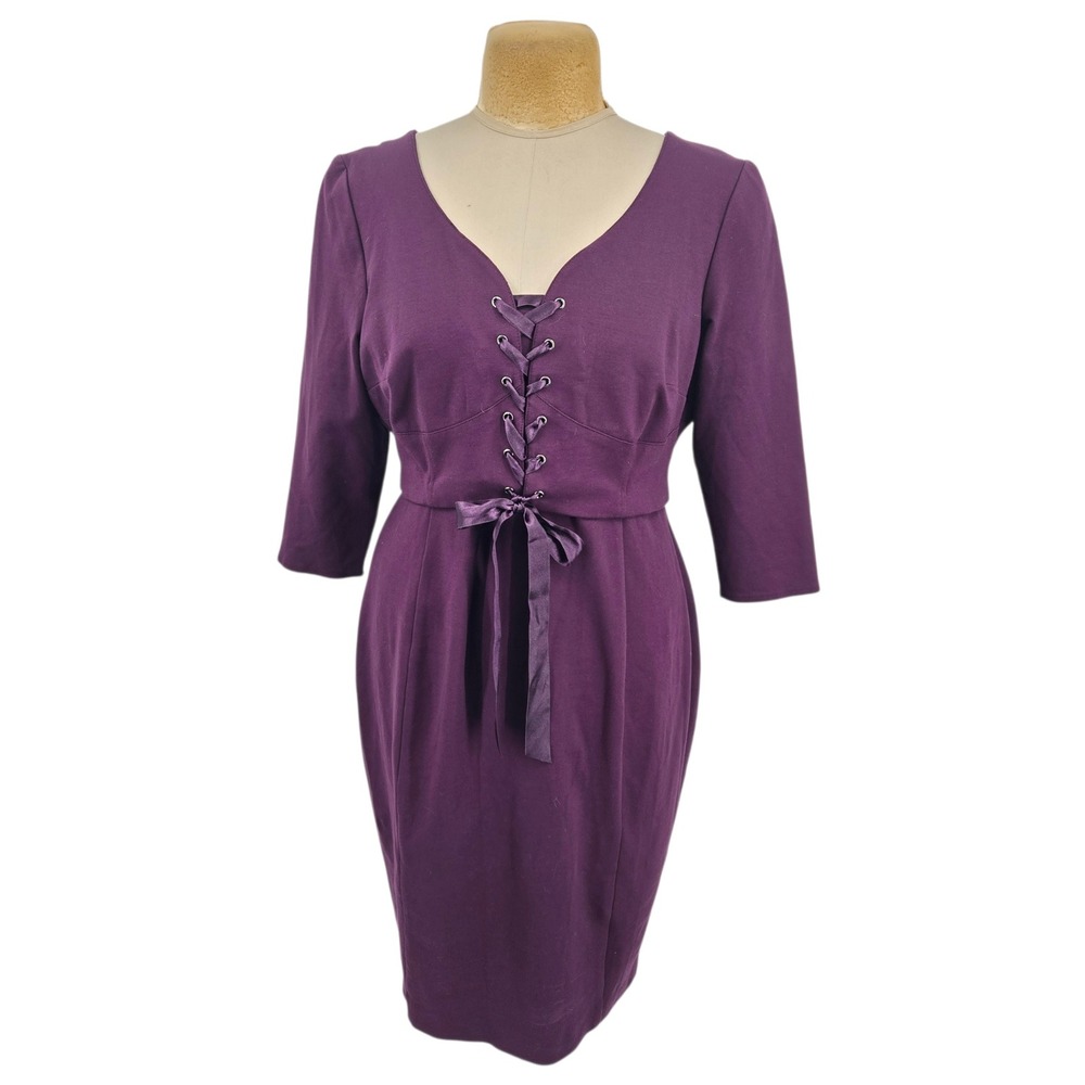 Lane Bryant Sheath Dress 14 Purple Lace Up Knee Length Cocktail Feminine NWT